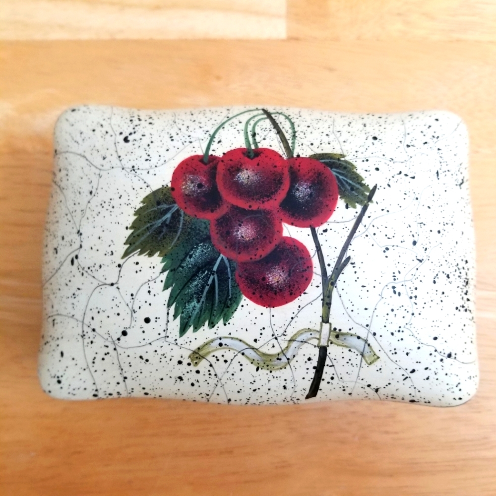 #1134 Preowned Hand-Painted Cherry Ceramic Box